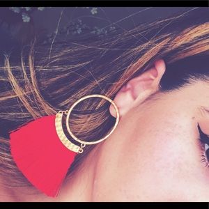 Red and gold tassel earrings